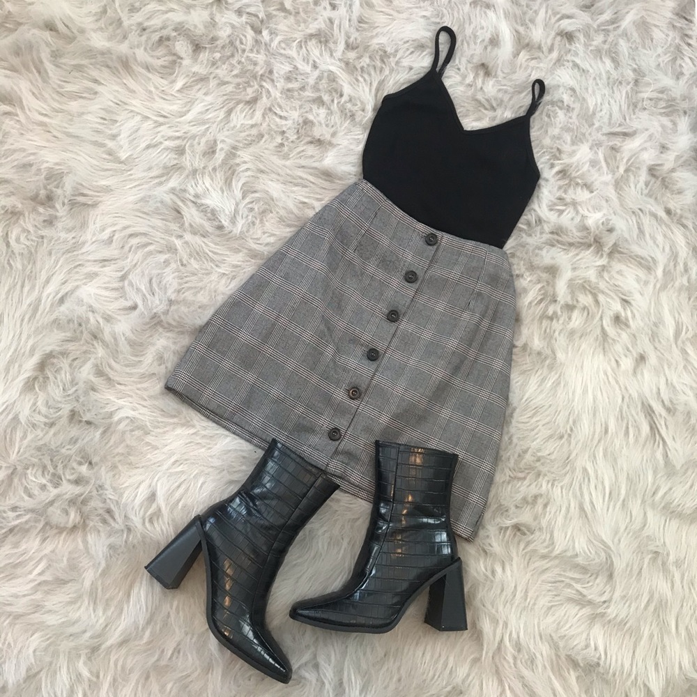 Plaid Button Down Mini Skirt